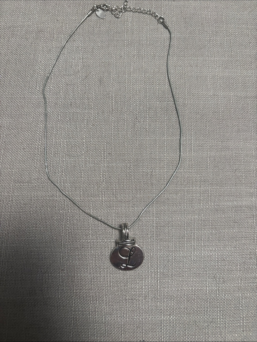Brighton vintage L Silver Disc Pendant Necklace on a Lia Sophia chain